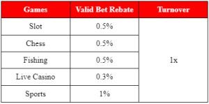 Every Afternoon Valid Bet Rebate Up To 1%